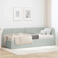 vidaXL Hoekbedframe Lichtgrijs 80 x 200 cm Fluweel