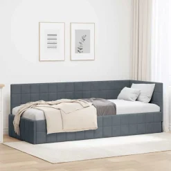 vidaXL Hoekbedframe met hoofdeinde Donkergrijs 80 cm x 200 cm Fluweel