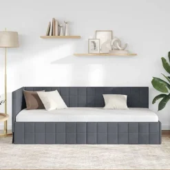 vidaXL Hoekbedframe met hoofdeinde Donkergrijs 80 cm x 200 cm Fluweel