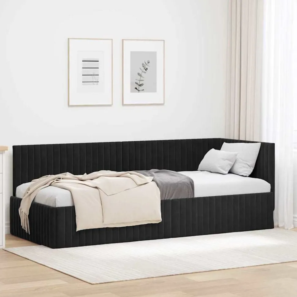 vidaXL Hoekbedframe met hoofdeinde Zwart 80 cm x 200 cm Fluweel