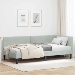 vidaXL Hoekbedframe met hoofdeinde Lichtgrijs 80 cm x 200 cm Fluweel