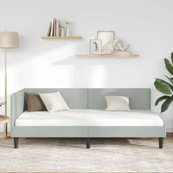 vidaXL Hoekbedframe met hoofdeinde Lichtgrijs 80 cm x 200 cm Fluweel