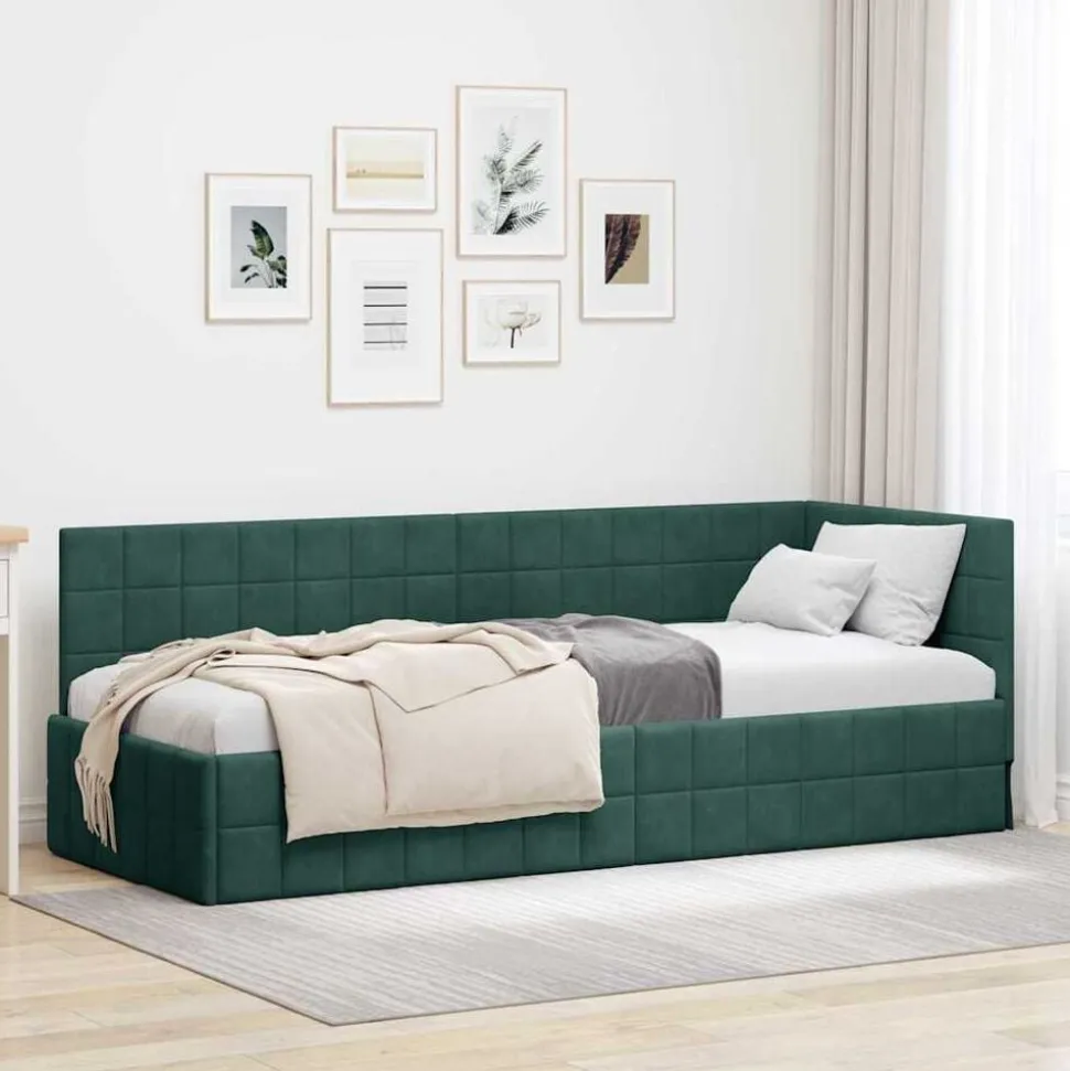 vidaXL Hoekbedframe met hoofdeinde Donkergroen 80 cm x 200 cm Fluweel
