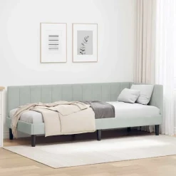 vidaXL Hoekbedframe met hoofdeinde Lichtgrijs 80 cm x 200 cm Fluweel