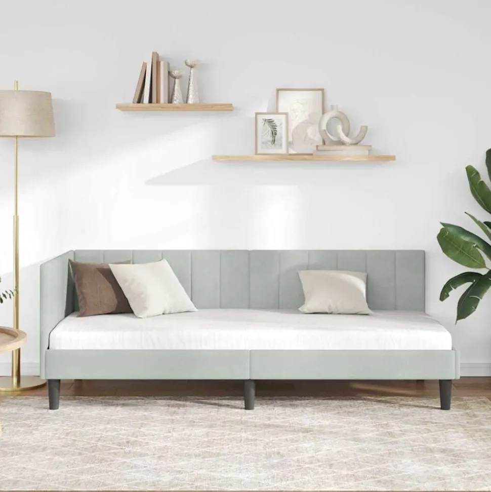 vidaXL Hoekbedframe met hoofdeinde Lichtgrijs 80 cm x 200 cm Fluweel