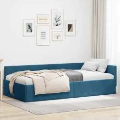vidaXL Hoekbedframe met hoofdeinde Blauw 80 cm x 200 cm Fluweel