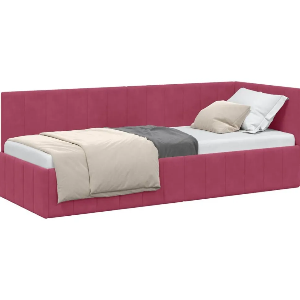 vidaXL Hoekbedframe met hoofdeinde Wijnrood 80 cm x 200 cm Fluweel
