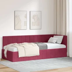 vidaXL Hoekbedframe met hoofdeinde Wijnrood 80 cm x 200 cm Fluweel