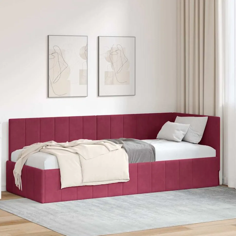 vidaXL Hoekbedframe met hoofdeinde Wijnrood 80 cm x 200 cm Fluweel