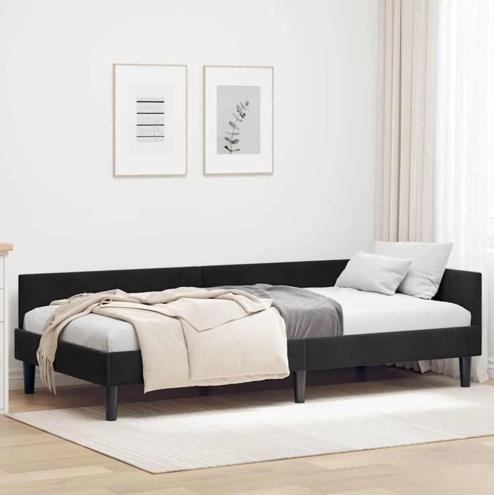 vidaXL Hoekbedframe met hoofdeinde Zwart 80 cm x 200 cm Fluweel