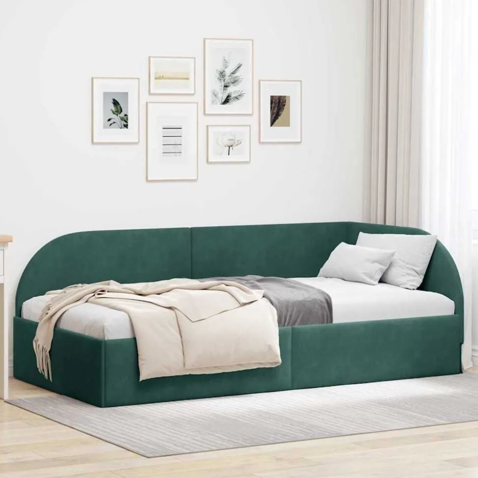 vidaXL Hoekbedframe met hoofdeinde Donkergroen 80 cm x 200 cm Fluweel