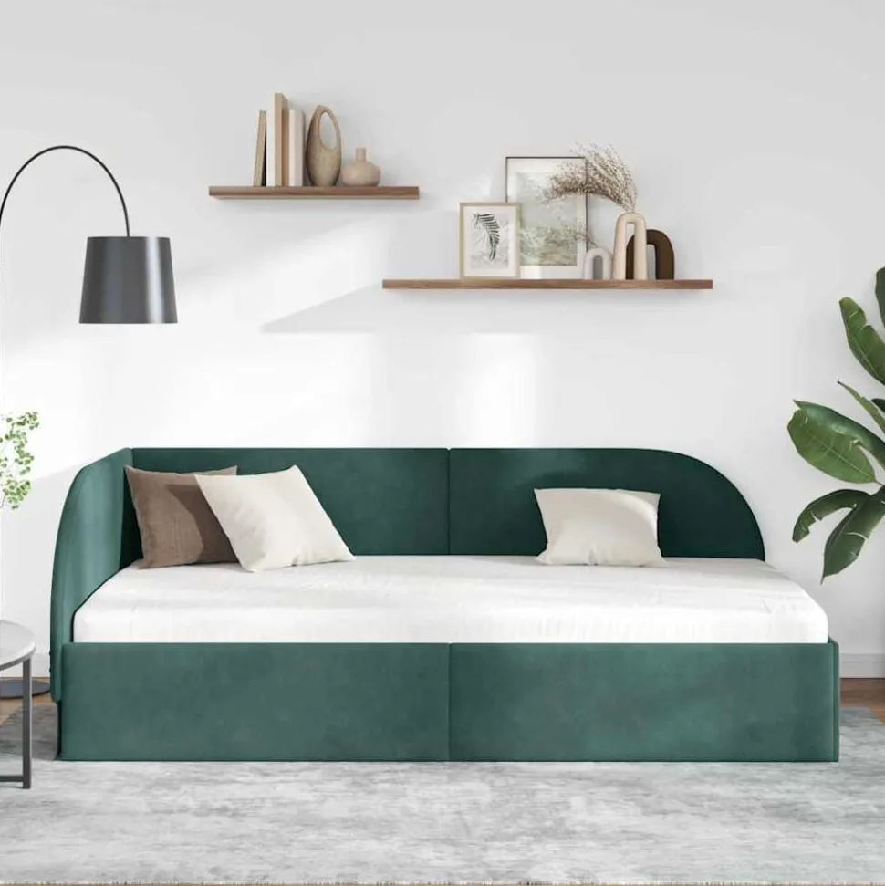 vidaXL Hoekbedframe met hoofdeinde Donkergroen 80 cm x 200 cm Fluweel