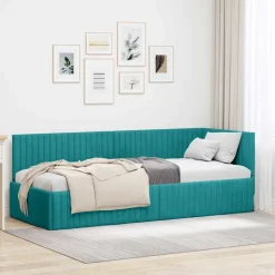 vidaXL Hoekbedframe met hoofdeinde Turquoise 80 cm x 200 cm Fluweel