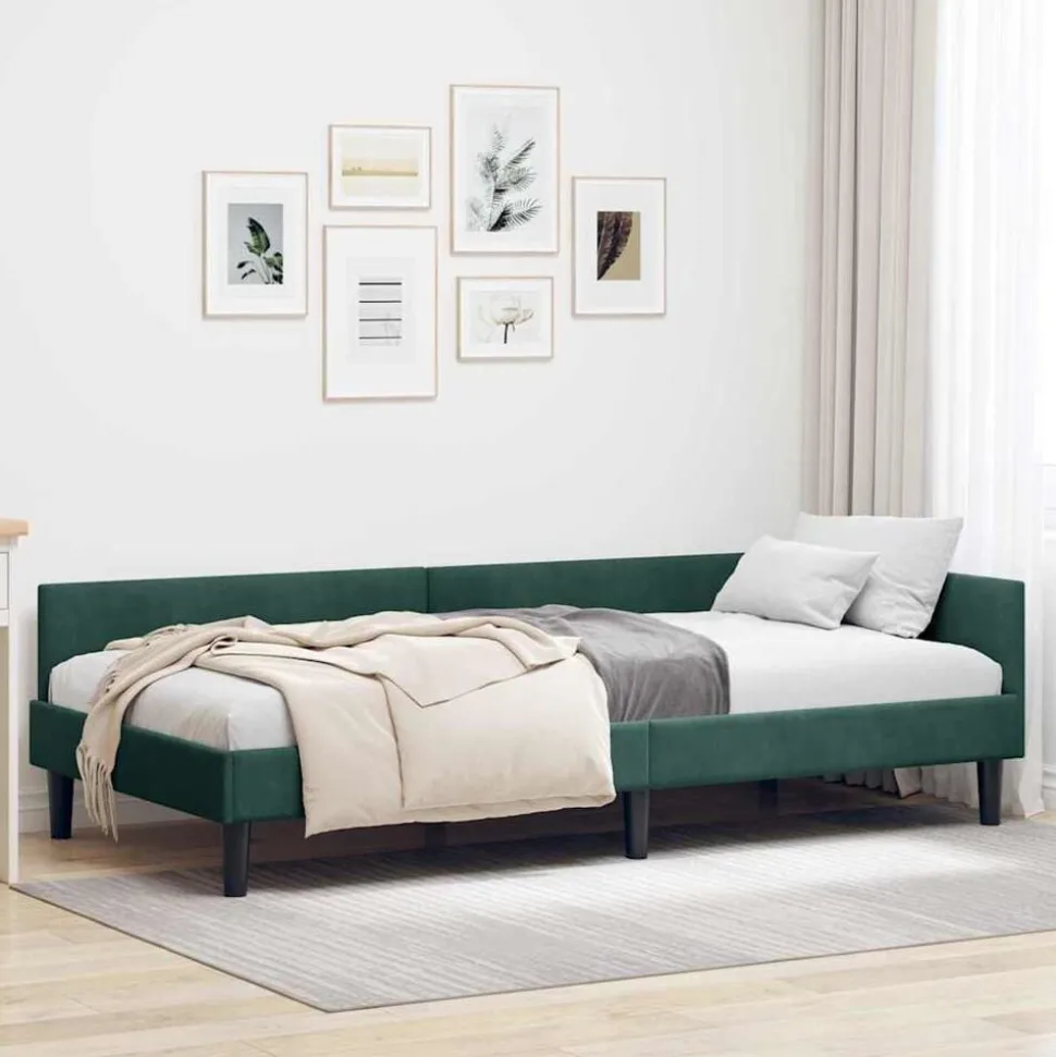 vidaXL Hoekbedframe met hoofdeinde Donkergroen 80 cm x 200 cm Fluweel