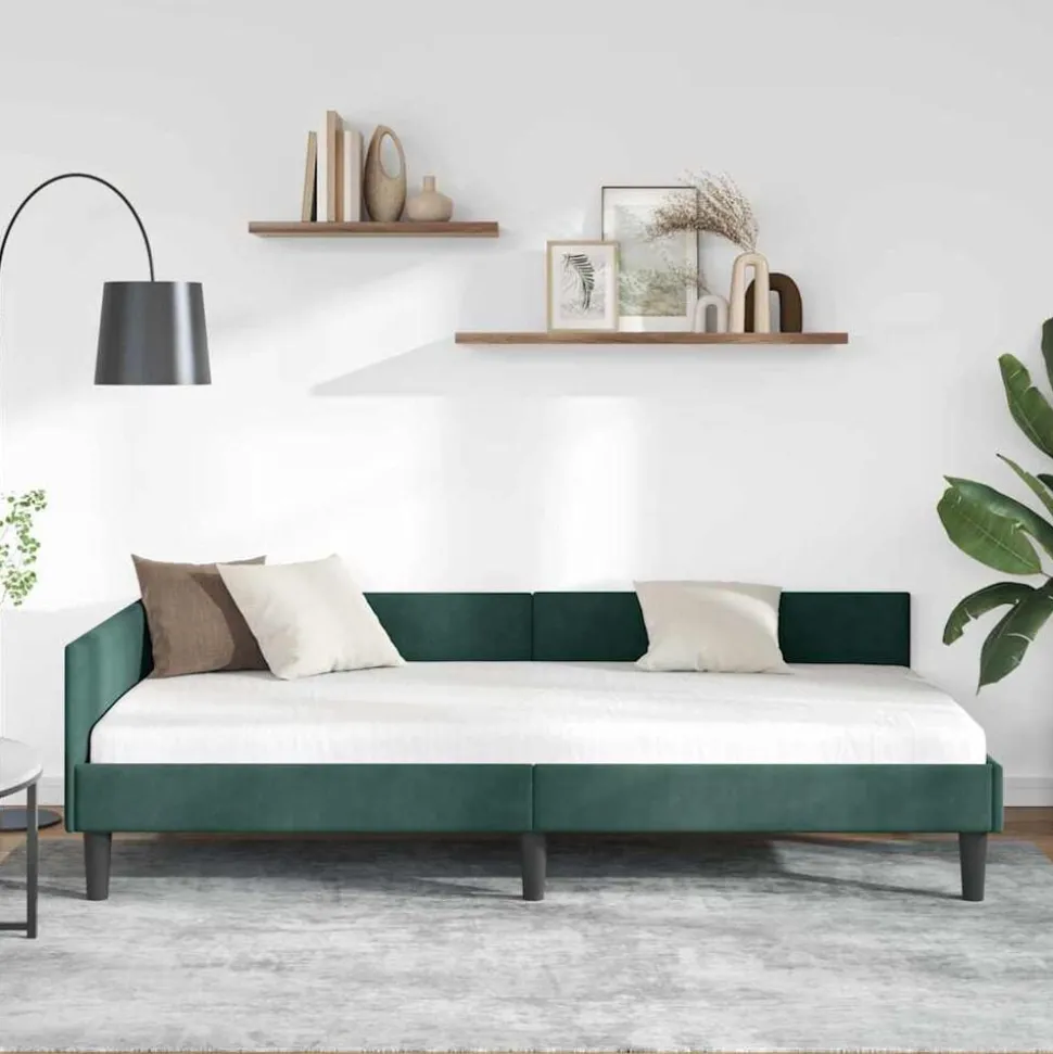 vidaXL Hoekbedframe met hoofdeinde Donkergroen 80 cm x 200 cm Fluweel