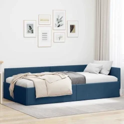 vidaXL Hoekbedframe met hoofdeinde Blauw 80 cm x 200 cm Stof
