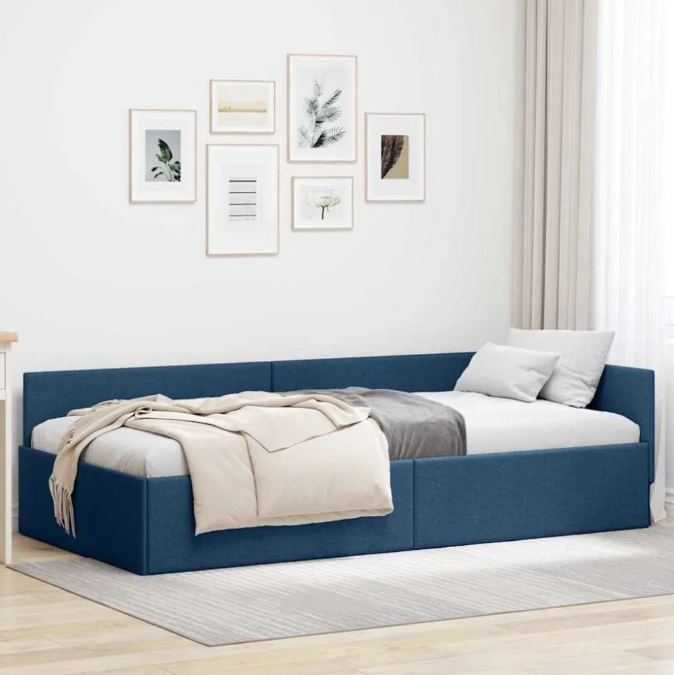 vidaXL Hoekbedframe met hoofdeinde Blauw 80 cm x 200 cm Stof