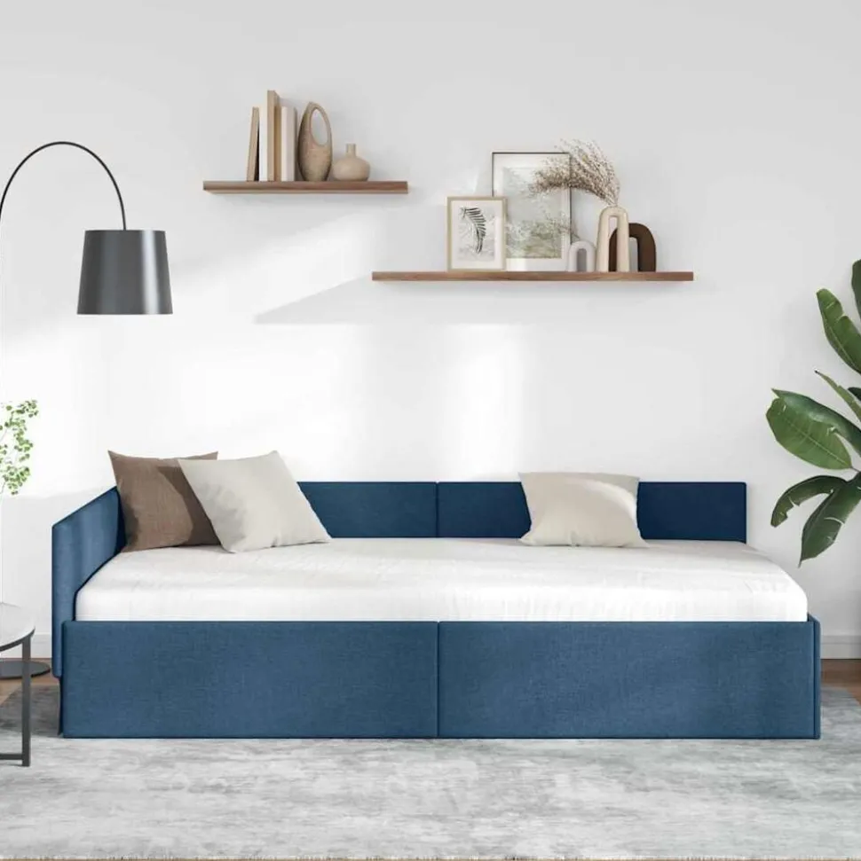 vidaXL Hoekbedframe met hoofdeinde Blauw 80 cm x 200 cm Stof