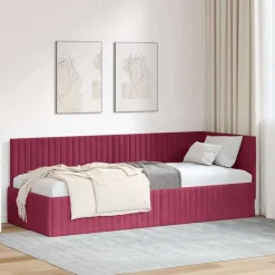 vidaXL Hoekbedframe met hoofdeinde Wijnrood 80 cm x 200 cm Fluweel