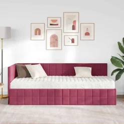 vidaXL Hoekbedframe met Matras met hoofdeinde 2 pcs Groen Fluweel