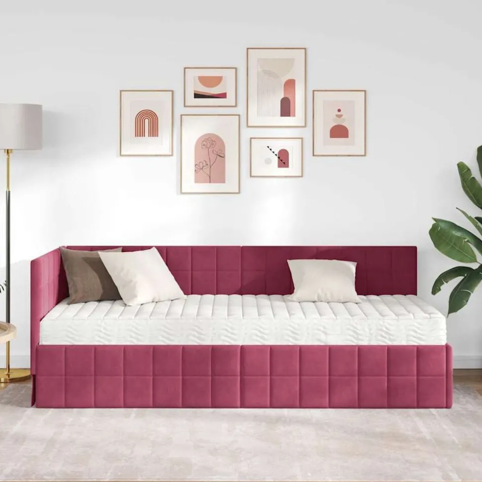 vidaXL Hoekbedframe met Matras met hoofdeinde 2 pcs Groen Fluweel