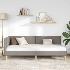 vidaXL Hoekbedframe Taupe 80 cm x 200 cm Stof en multiplex