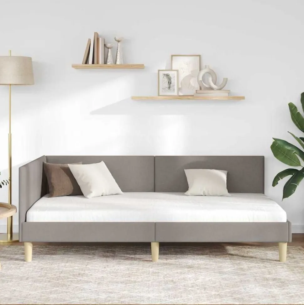 vidaXL Hoekbedframe Taupe 80 cm x 200 cm Stof en multiplex