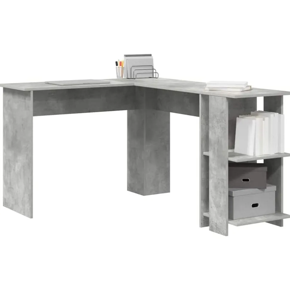 vidaXL Hoekbureau Beton Grijs 140 x 113,5 x 75 cm Bewerkt hout