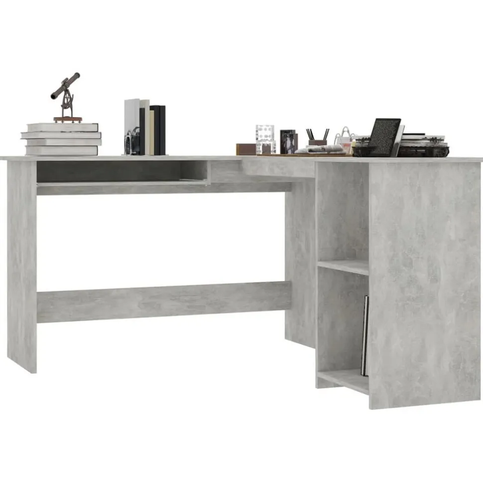 vidaXL Hoekbureau L-vormig 120x140x75 cm bewerkt hout betongrijs