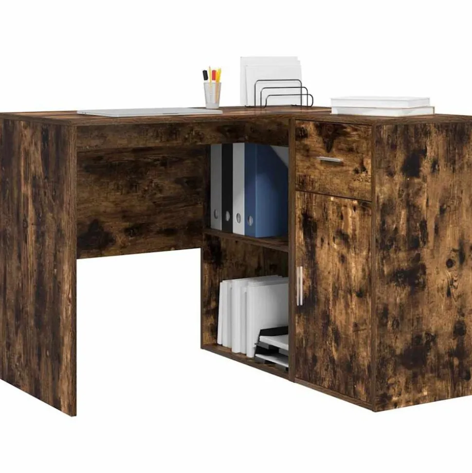 vidaXL Hoekbureau met lade Gerookt eiken 102 x 88 x 75 cm