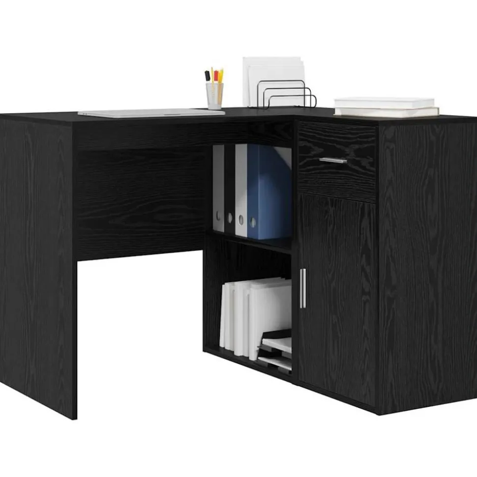 vidaXL Hoekbureau met lade Zwart Eiken 102 x 88 x 75 cm