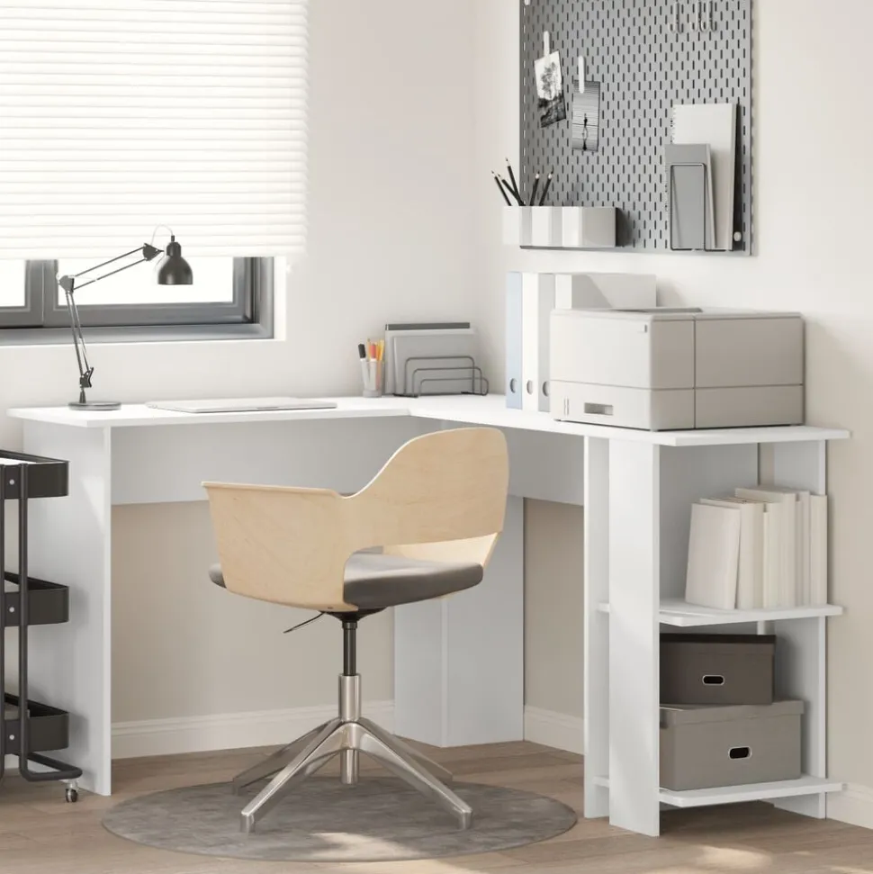 vidaXL Hoekbureau met plank Wit 140 x 113,5 x 75 cm Bewerkt hout