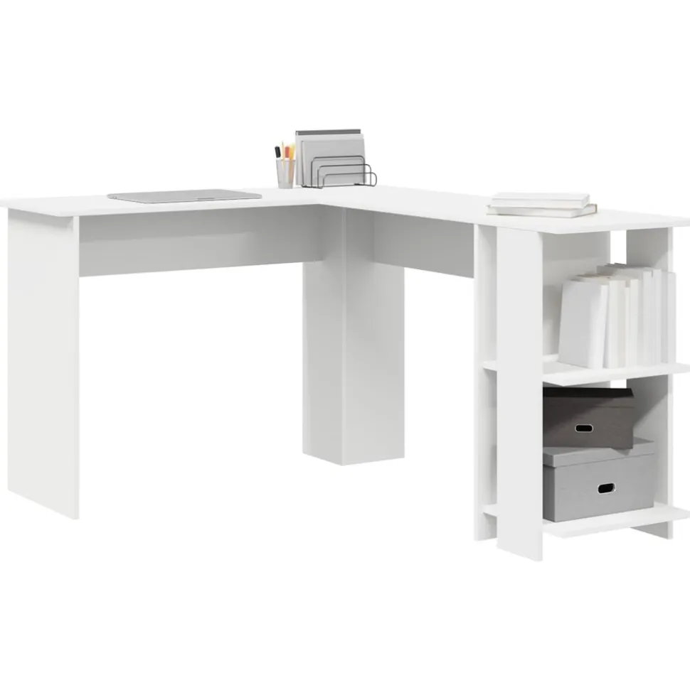 vidaXL Hoekbureau met plank Wit 140 x 113,5 x 75 cm Bewerkt hout