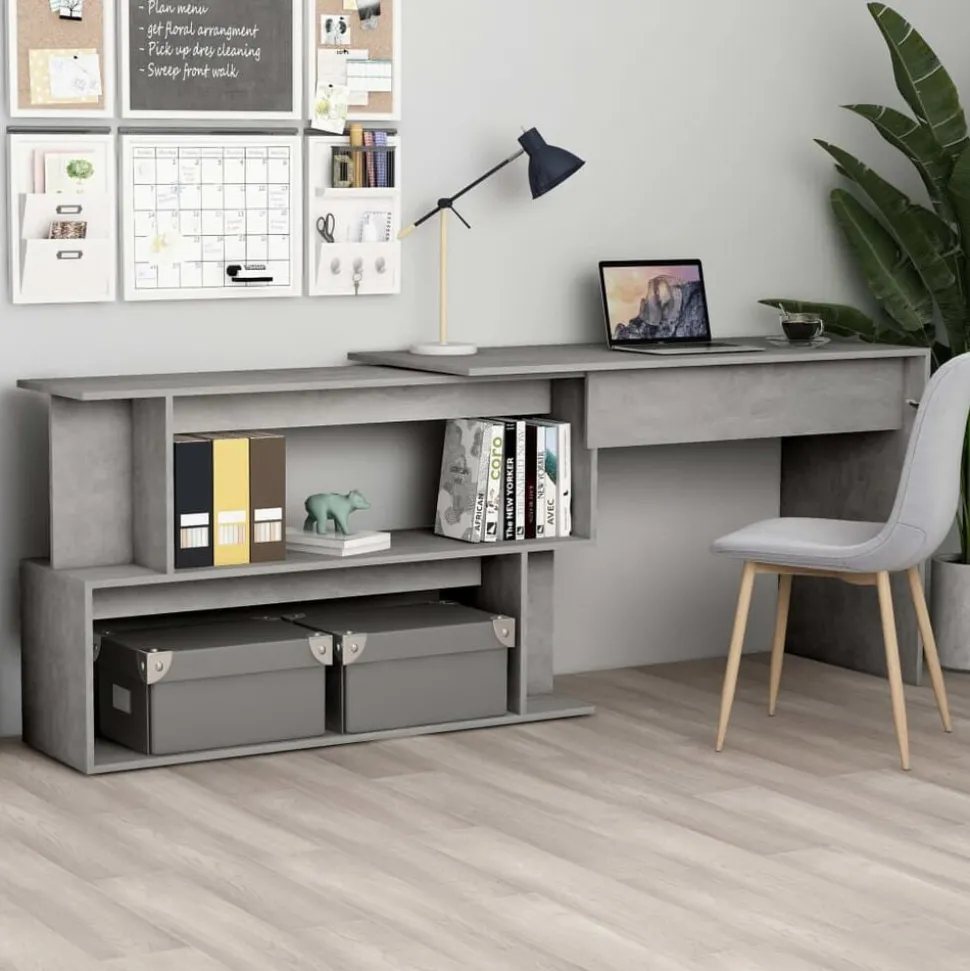 vidaXL Hoekbureau 200x50x76 cm bewerkt hout betongrijs
