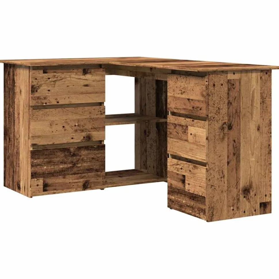 vidaXL Hoekbureau 145x100x76 cm bewerkt hout oud houtkleurig