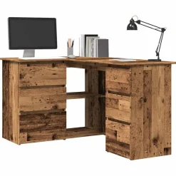 vidaXL Hoekbureau 145x100x76 cm bewerkt hout oud houtkleurig