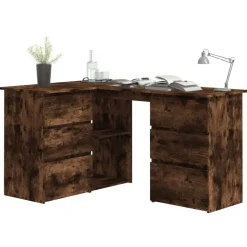 vidaXL Hoekbureau 145x100x76 cm bewerkt hout gerookt eikenkleurig