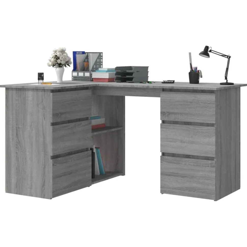 vidaXL Hoekbureau 145x100x76 cm bewerkt hout grijs sonoma eikenkleurig