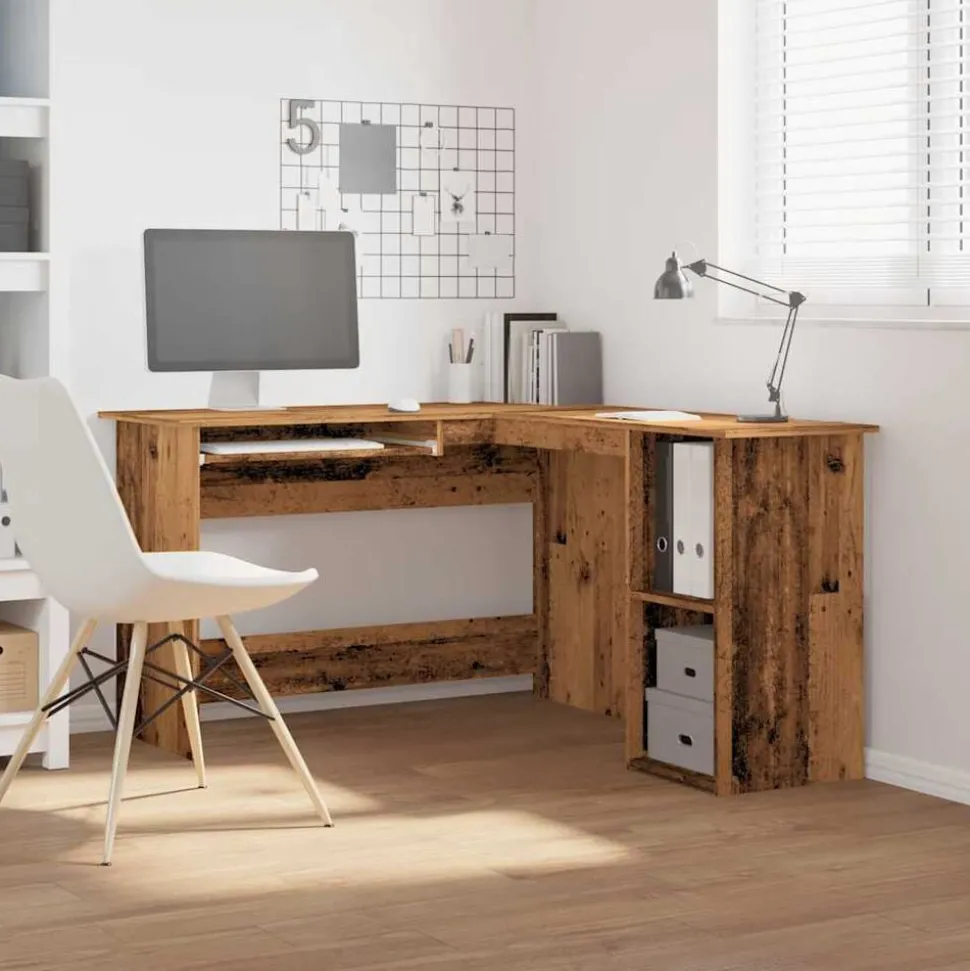 vidaXL Hoekbureau 120x140x75 cm bewerkt hout oud houtkleurig