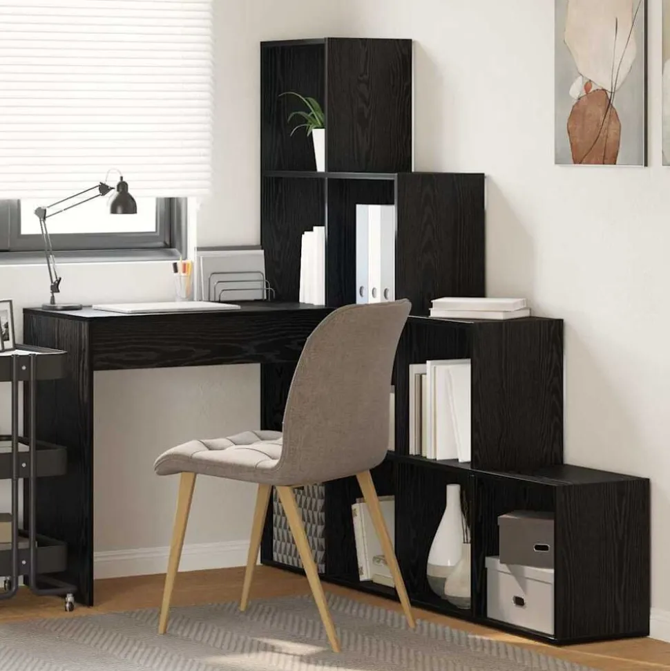 vidaXL Hoekbureau Zwart Eiken 101,5 x 149,5 x 149,5 cm Bewerkt hout