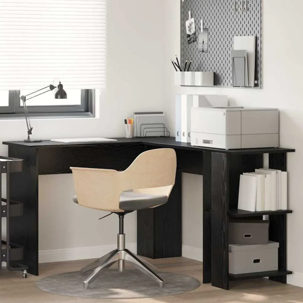 vidaXL Hoekbureau Zwart Eiken 140 x 113,5 x 75 cm Bewerkt hout