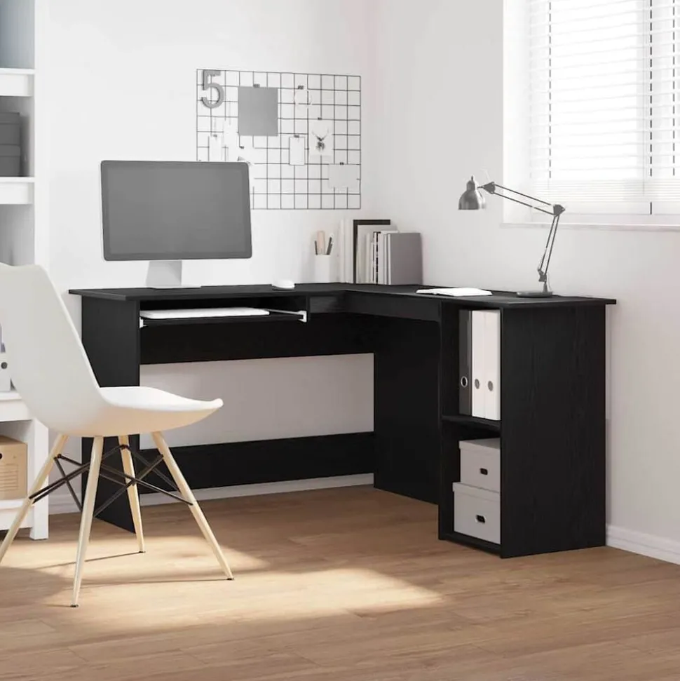 vidaXL Hoekbureau Zwart Eiken 120 x 140 x 75 cm Bewerkt hout