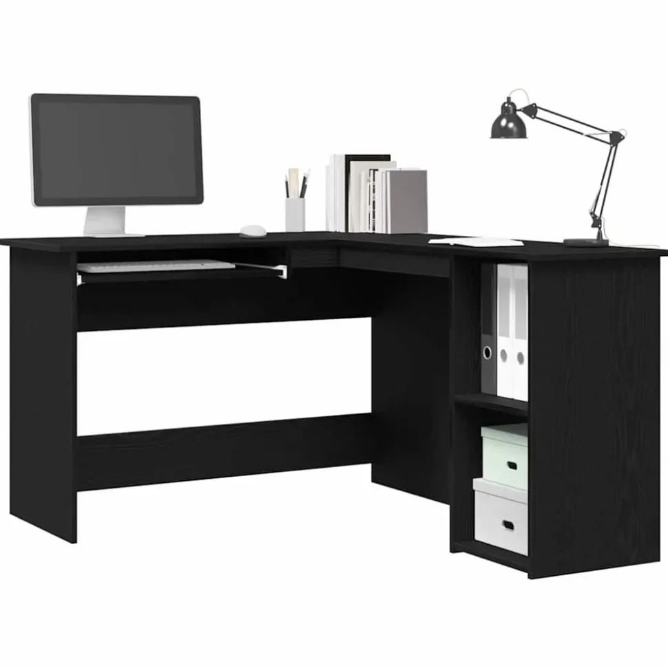 vidaXL Hoekbureau Zwart Eiken 120 x 140 x 75 cm Bewerkt hout