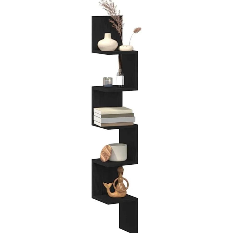 vidaXL Hoekplank met plank Zwart Eiken 20 x 20 x 127,5 cm Bewerkt hout