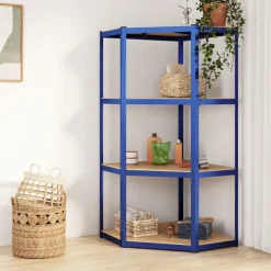 vidaXL Hoekrek 4-laags staal en bewerkt hout blauw