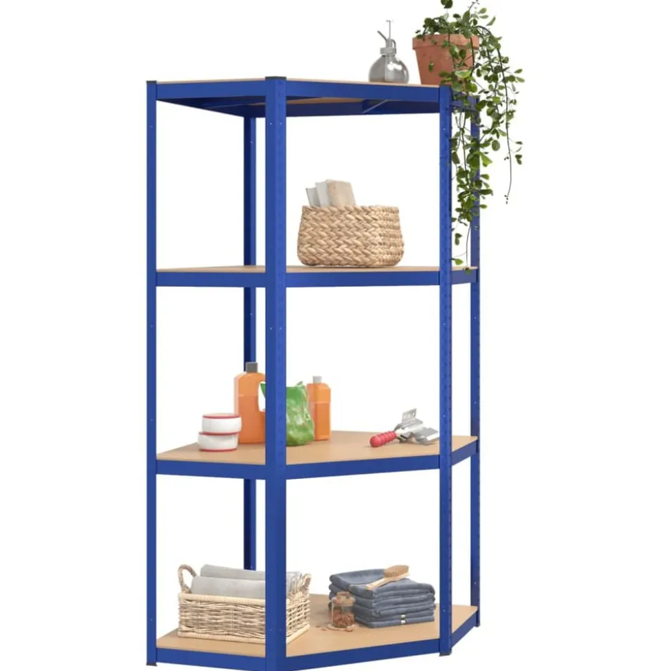 vidaXL Hoekrek 4-laags staal en bewerkt hout blauw