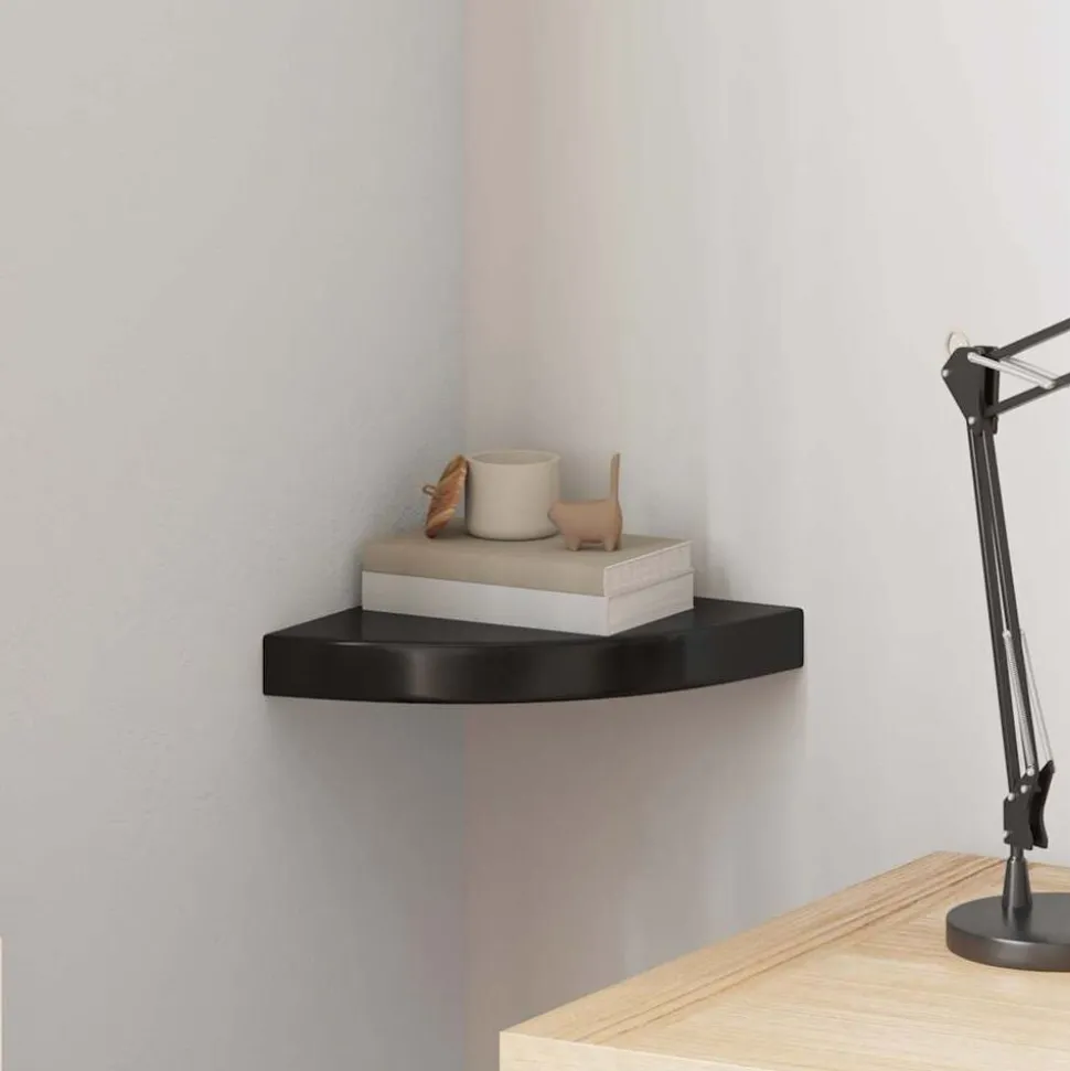 vidaXL Hoekschap zwevend 25x25x3,8 cm MDF hoogglans zwart