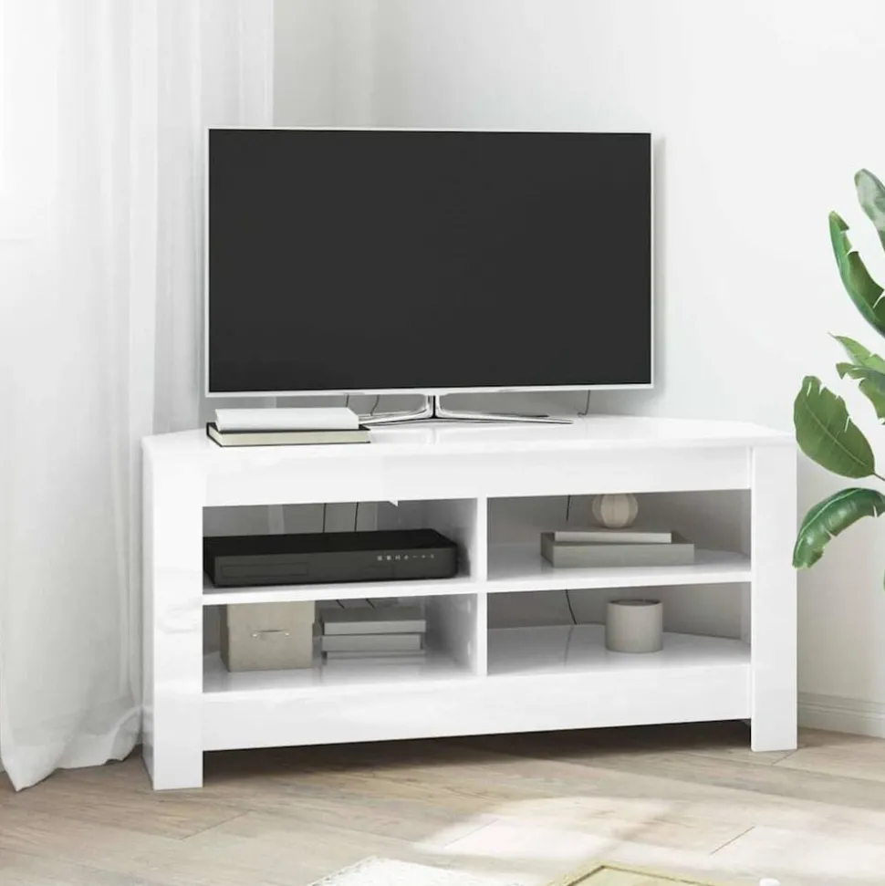 vidaXL HoekTVKast Hoogglans Wit 102 x 40,5 x 45 cm Bewerkt hout