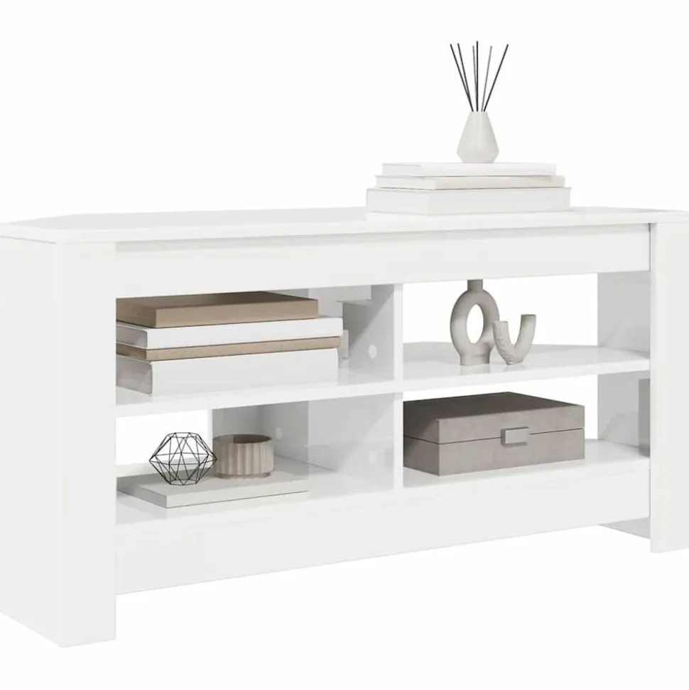 vidaXL HoekTVKast Hoogglans Wit 102 x 40,5 x 45 cm Bewerkt hout