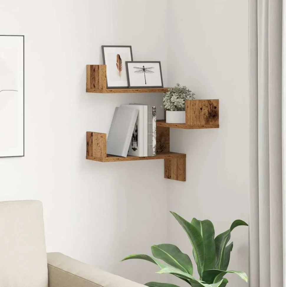 vidaXL Hoekwandschap 40x40x49,5 cm bewerkt hout out houtkleurig